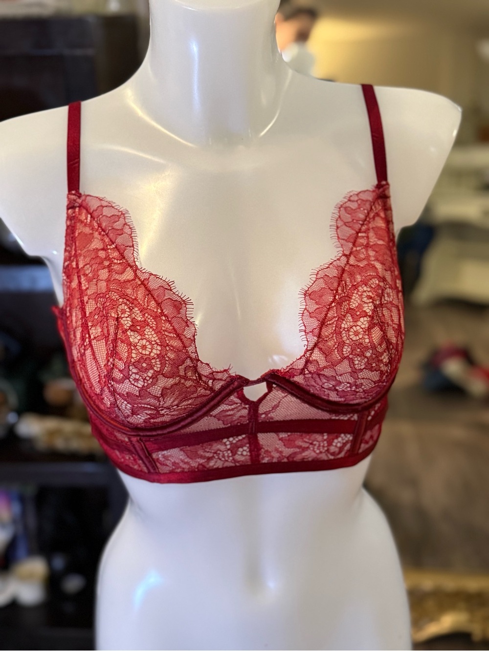 Victoria's Secret Red Lace sheer Longline Bralette